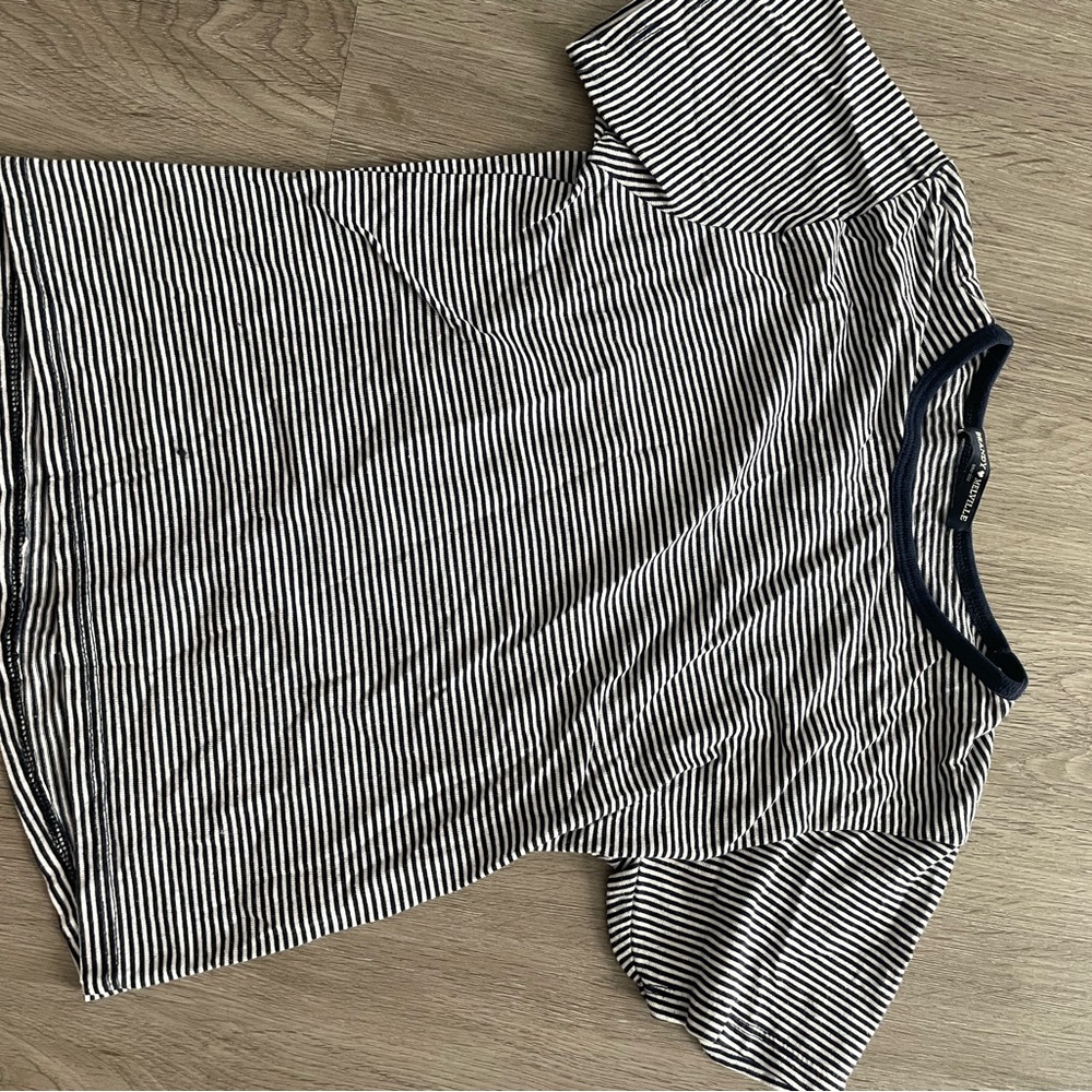 Brandy Melville Navy and White Striped Top